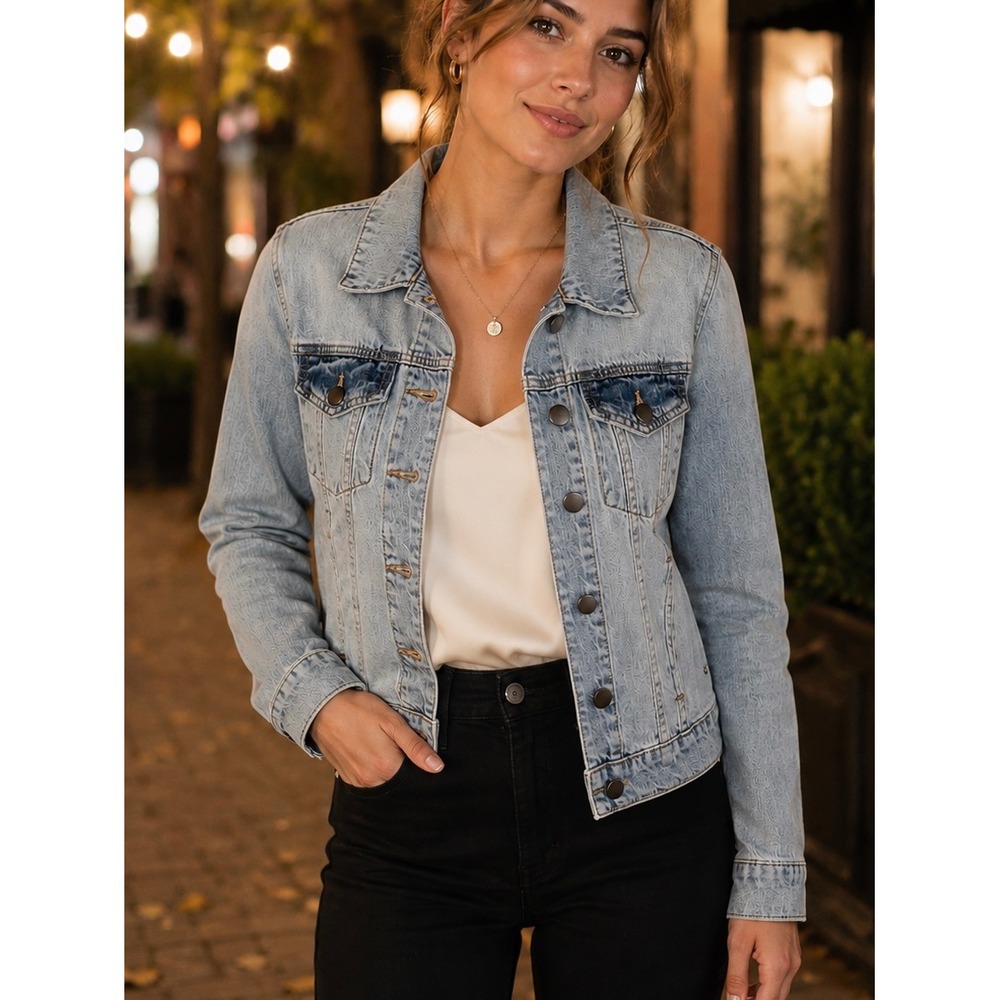 KUT from the Kloth Light Wash Denim Jacket Small Distressed Cotton Jean Jacket